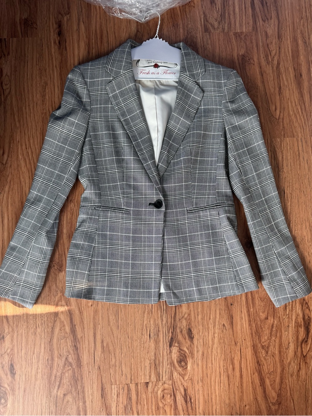 H&M Gray Plaid Single-Button Blazer